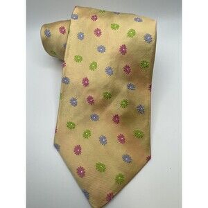 Talbots Men Golden Yellow Floral 100% Silk Tie